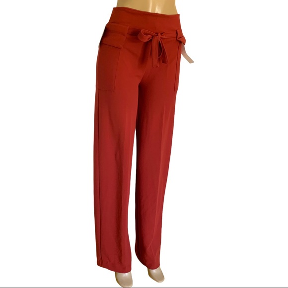 NWT BBJ Los Angeles Wide Leg High Rise Long Tie Belt Pocket Stretch Red Pants - Picture 5 of 9